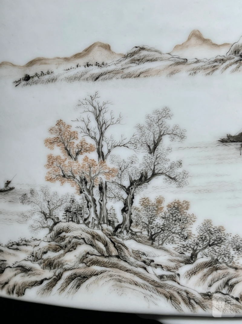 民国 墨彩山水纹花盆一对 - 图5
